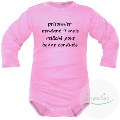Body bébé message : PRISONNIER pendant 9 mois, Rose, Longues, 0-1 mois - SiMEDIO