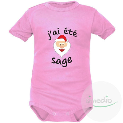 Body bébé Noël : J'AI ÉTÉ SAGE (m. courtes ou longues), Rose, Courtes, 0-1 mois - SiMEDIO