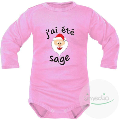 Body bébé Noël : J'AI ÉTÉ SAGE (m. courtes ou longues), Rose, Longues, 0-1 mois - SiMEDIO