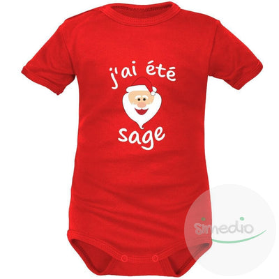 Body bébé Noël : J'AI ÉTÉ SAGE (m. courtes ou longues), Rouge, Courtes, 0-1 mois - SiMEDIO