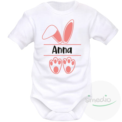 Body bébé personnalisé : lapin de Pâques, Blanc, Courtes, Rose - SiMEDIO