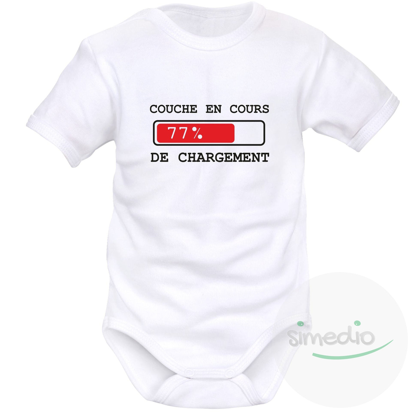 Body bébé rigolo : COUCHE en cours de CHARGEMENT, Blanc, Courtes, 0-1 mois - SiMEDIO