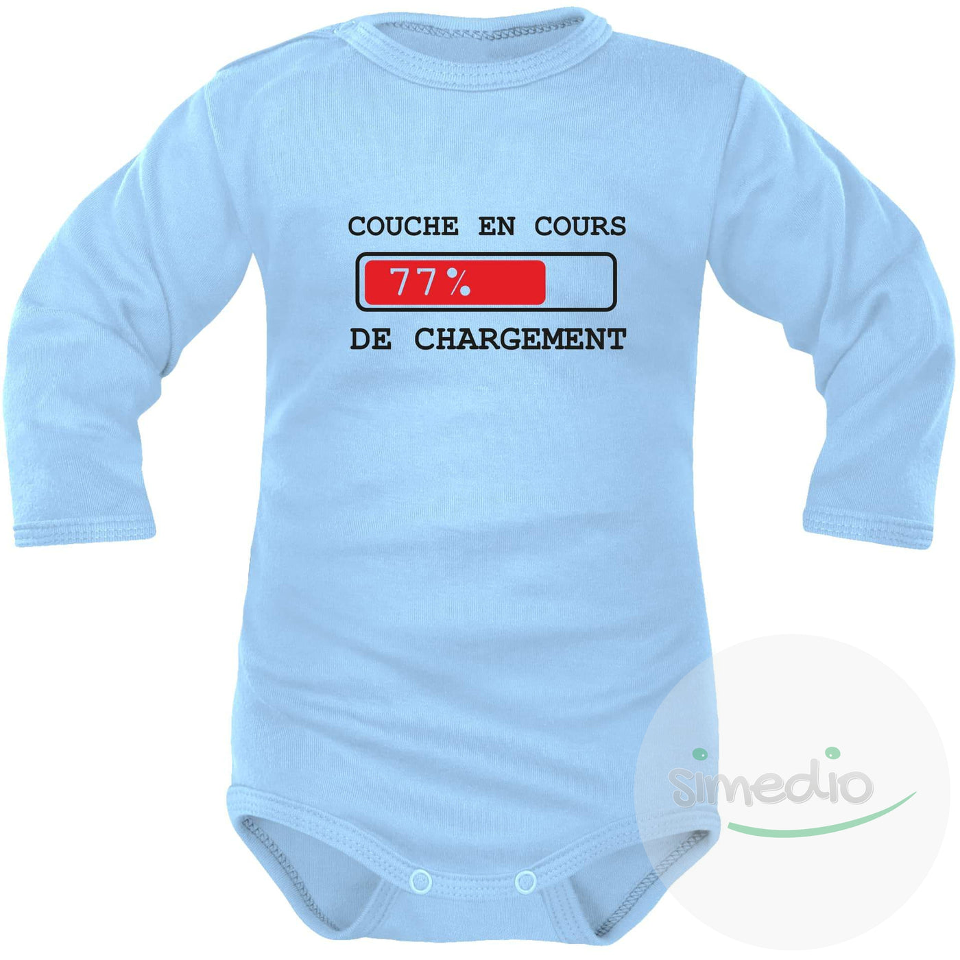 Body bébé rigolo : COUCHE en cours de CHARGEMENT, Bleu, Longues, 0-1 mois - SiMEDIO