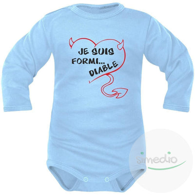 Body bébé rigolo : je suis FORMI... DIABLE, Bleu, Longues, 0-1 mois - SiMEDIO