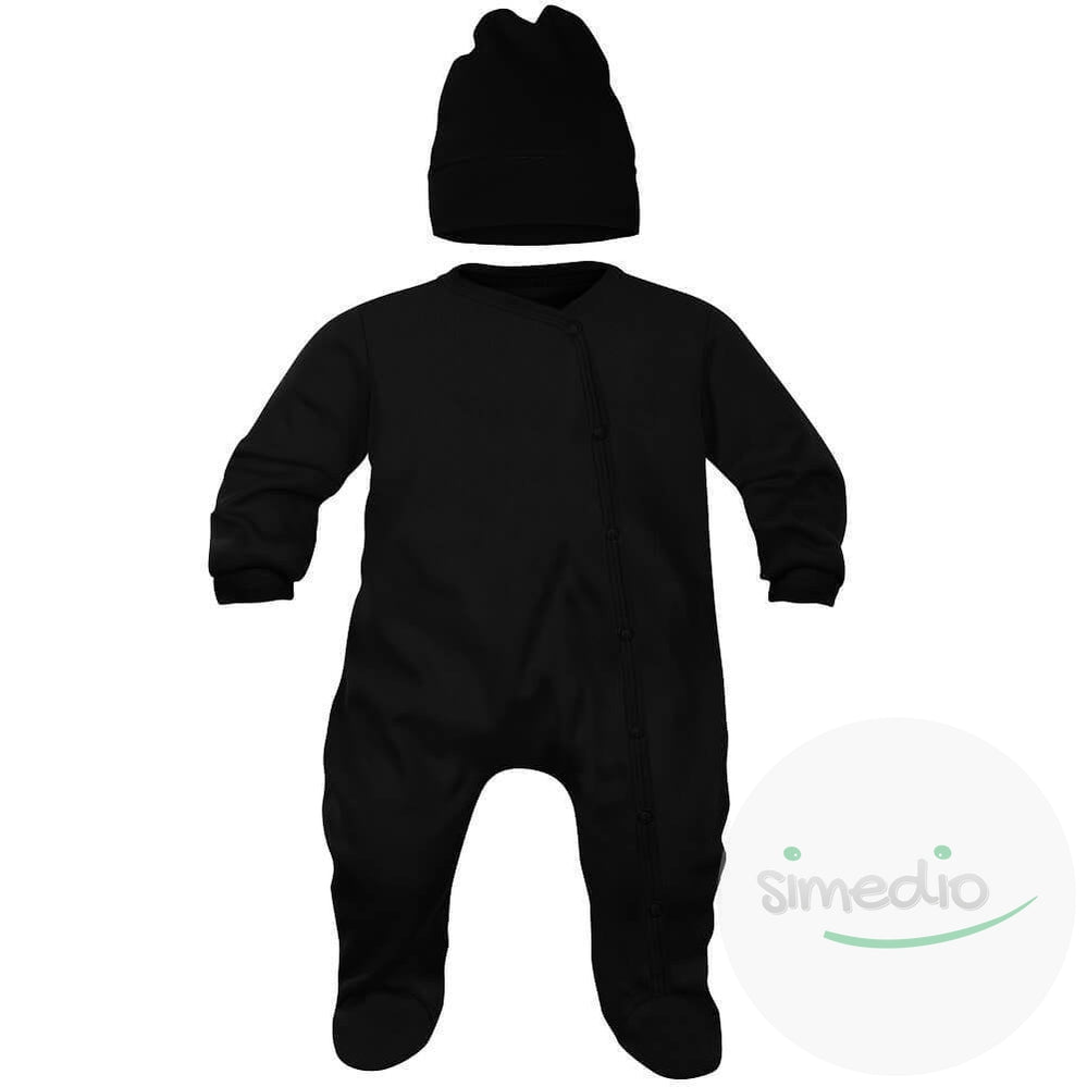 Ensemble bébé noir : pyjama et bonnet, , , - SiMEDIO