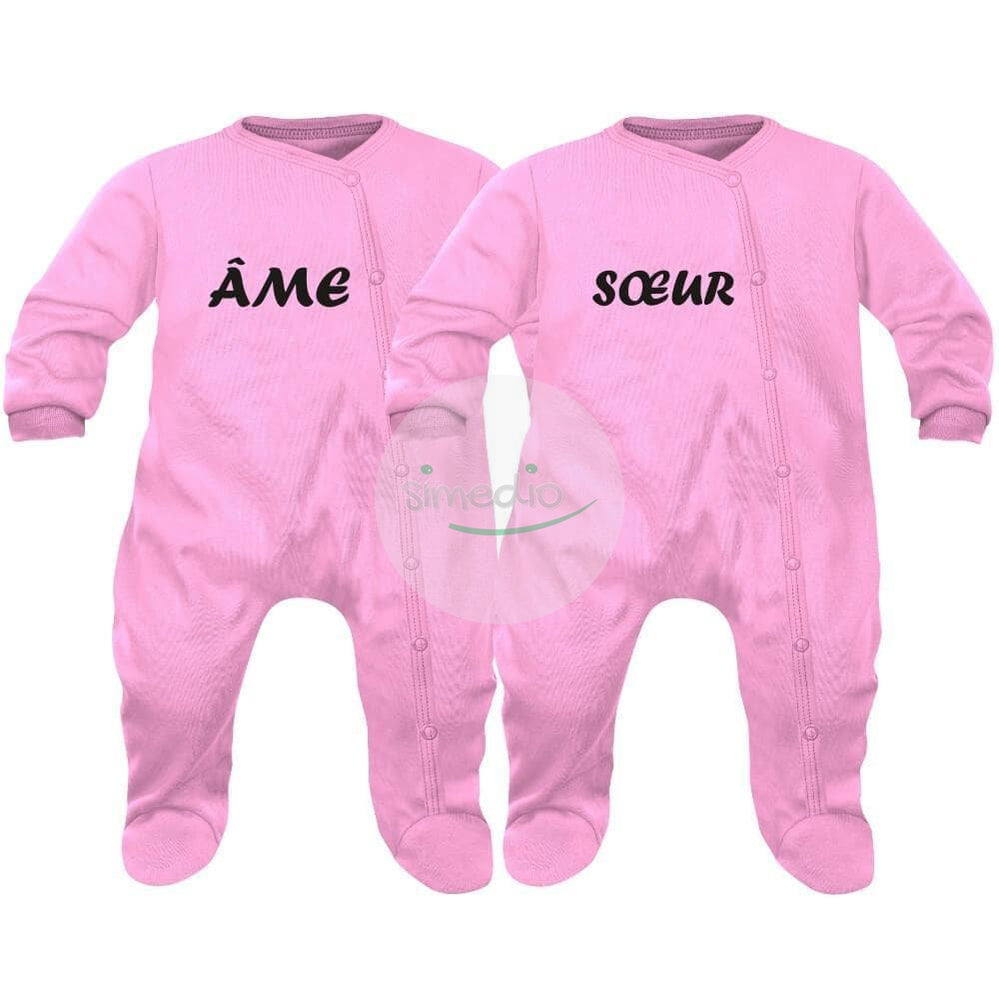 Lot de 2 pyjamas bébé jumelles : ÂME / SOEUR, , , - SiMEDIO