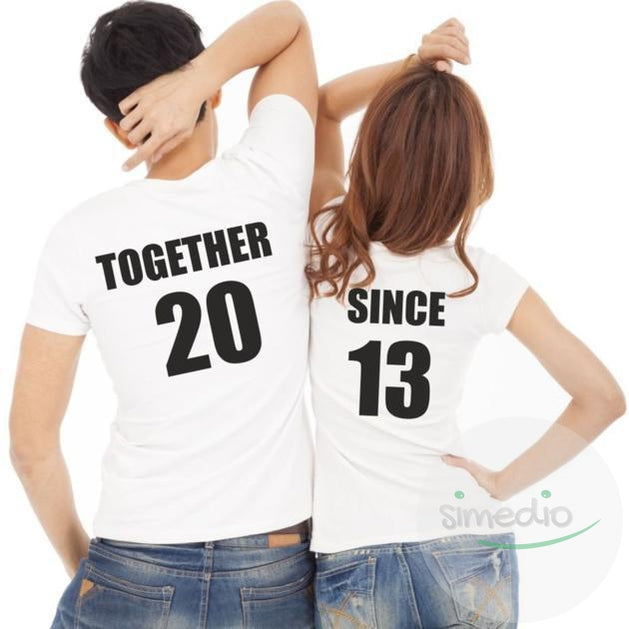 Lot de 2 T-shirts pour amoureux à personnaliser : TOGETHER SINCE..., , , - SiMEDIO