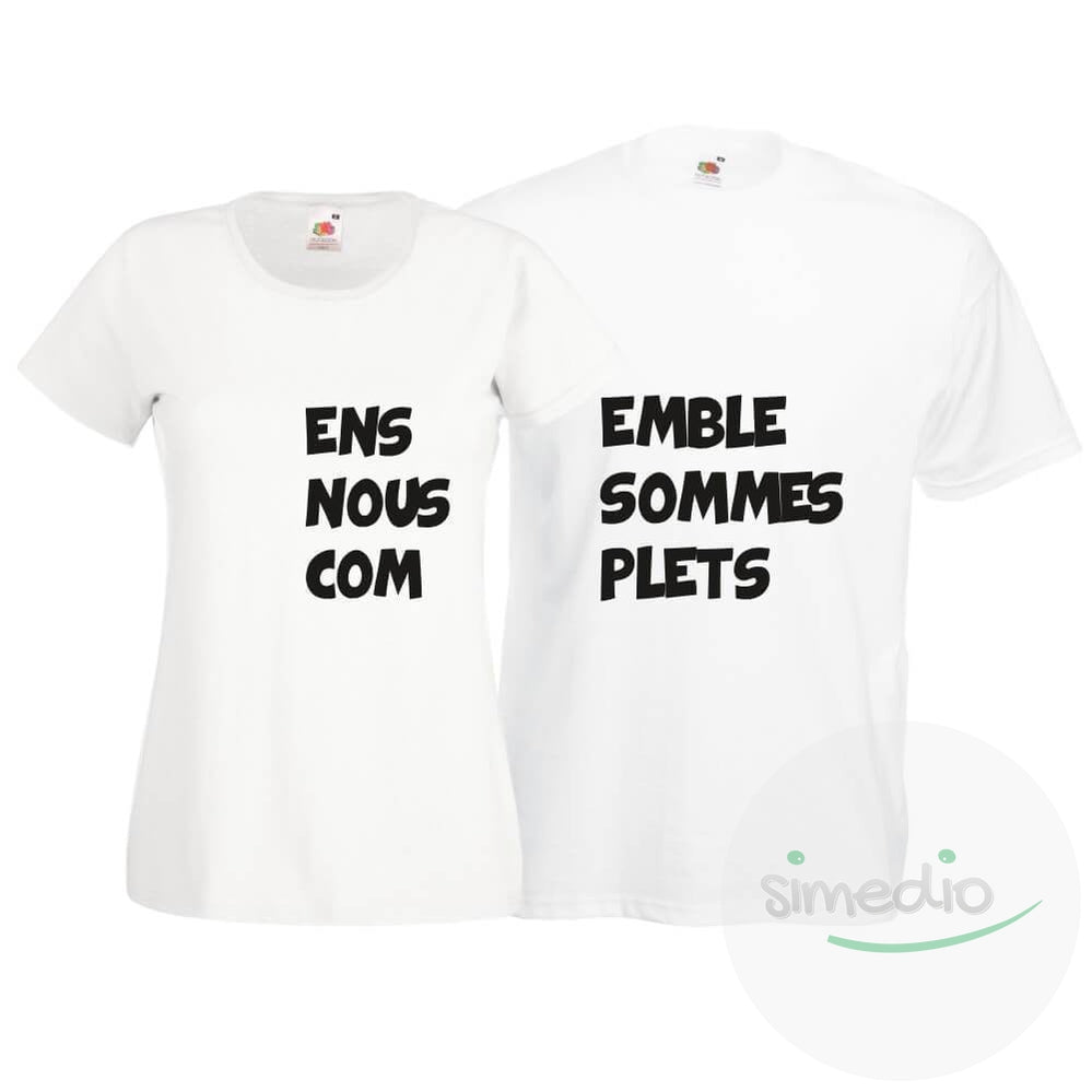 Lot de 2 T-shirts pour amoureux : ENSEMBLE NOUS SOMMES COMPLETS, , , - SiMEDIO