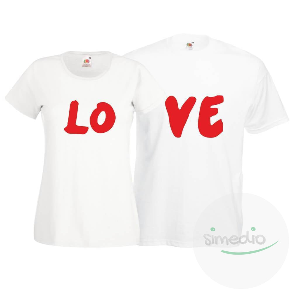 Lot de 2 T-shirts pour amoureux : LOVE, , , - SiMEDIO