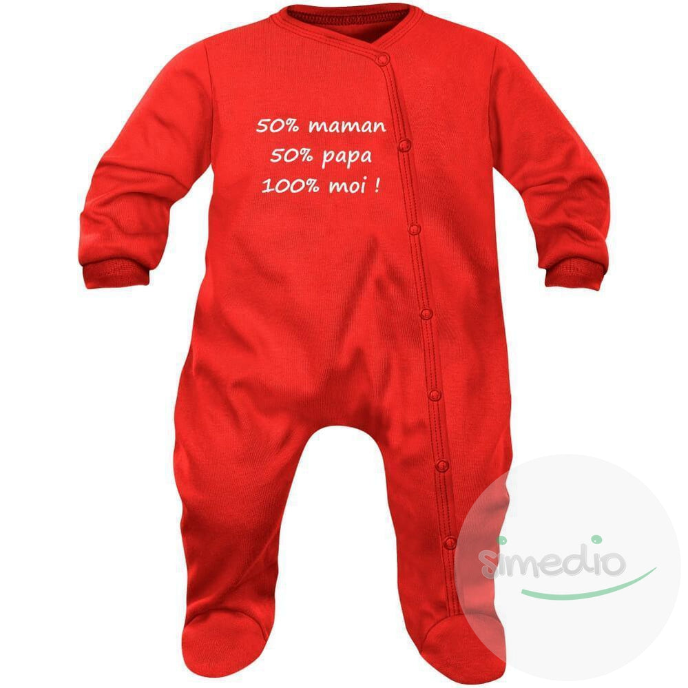 Pyjama bébé message : 50% maman 50% papa 100% moi (7 couleurs), , , - SiMEDIO