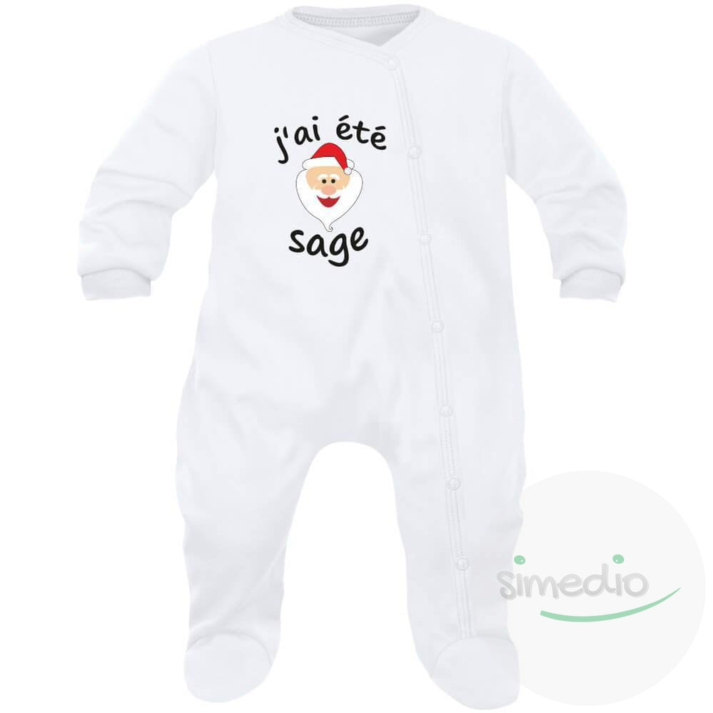 Pyjama bébé Noël : J'AI ÉTÉ SAGE (7 couleurs), Blanc, 0-1 mois, - SiMEDIO