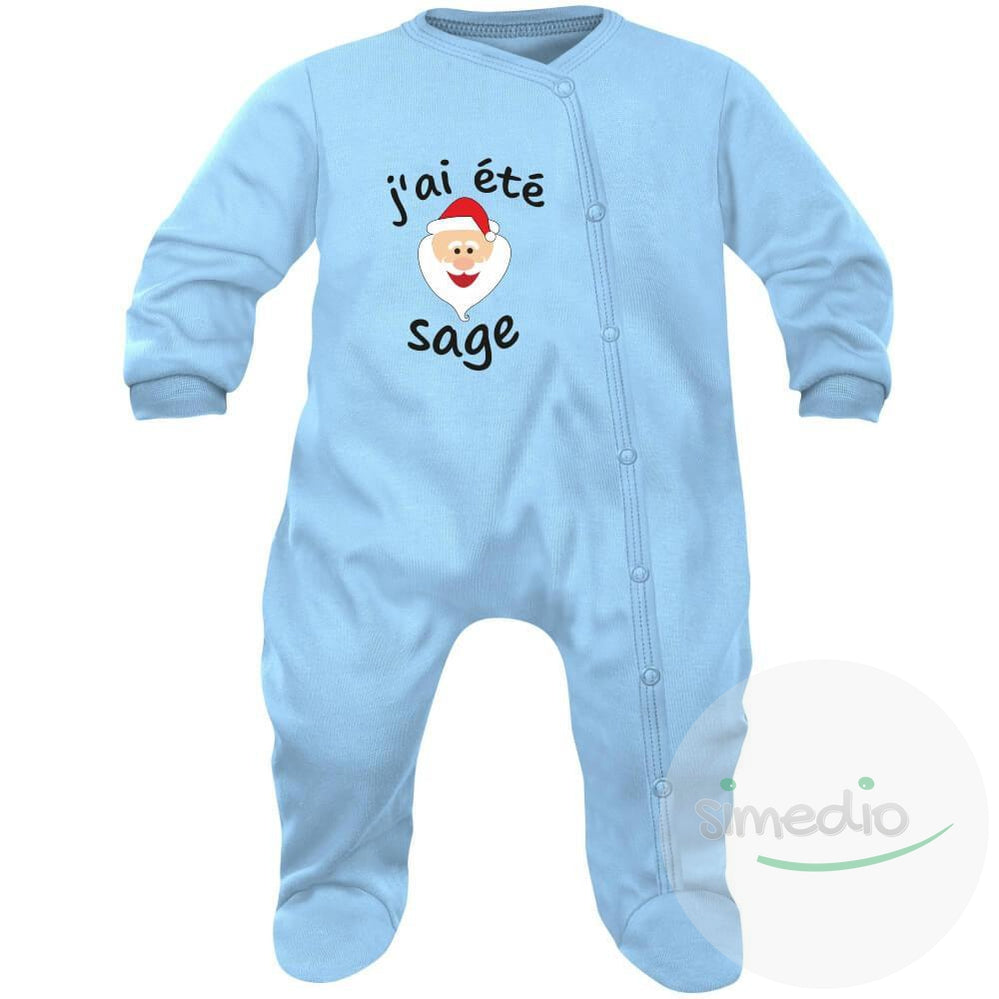 Pyjama bébé Noël : J'AI ÉTÉ SAGE (7 couleurs), Bleu, 0-1 mois, - SiMEDIO