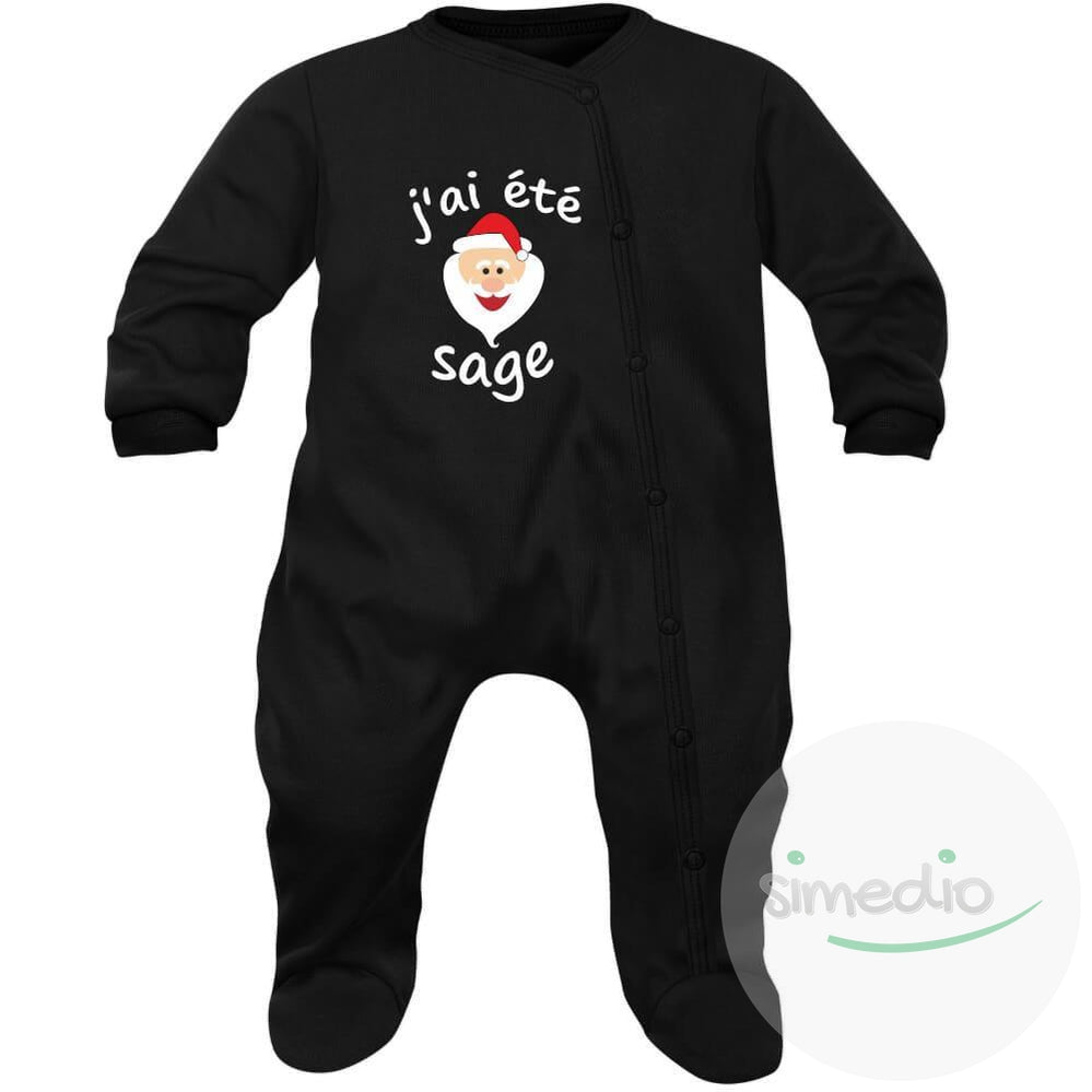 Pyjama bébé Noël : J'AI ÉTÉ SAGE (7 couleurs), Noir, 0-1 mois, - SiMEDIO