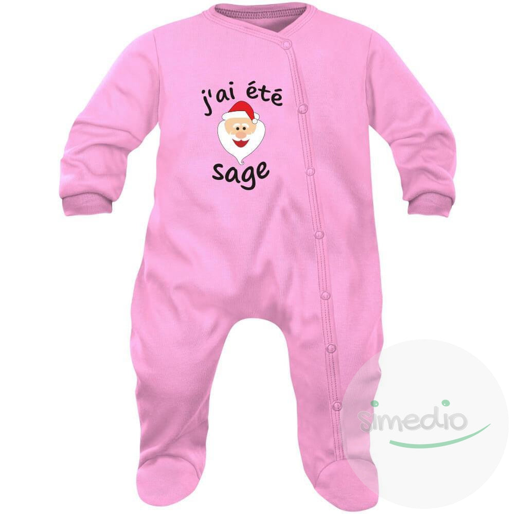 Pyjama bébé Noël : J'AI ÉTÉ SAGE (7 couleurs), Rose, 0-1 mois, - SiMEDIO