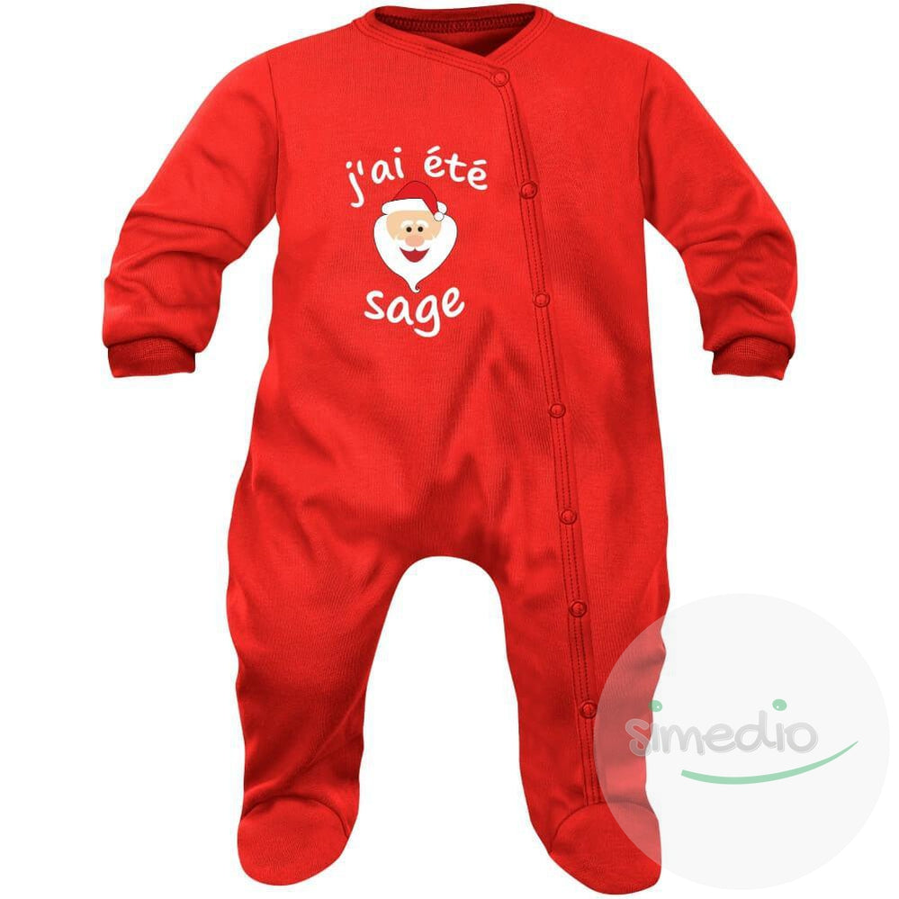 Pyjama bébé Noël : J'AI ÉTÉ SAGE (7 couleurs), Rouge, 0-1 mois, - SiMEDIO
