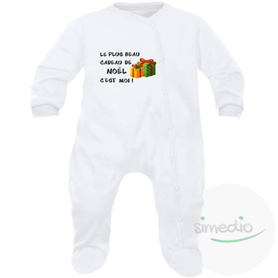 Pyjama bébé Noël : le plus beau CADEAU DE NOËL c'est moi !, Blanc, 0-1 mois, - SiMEDIO