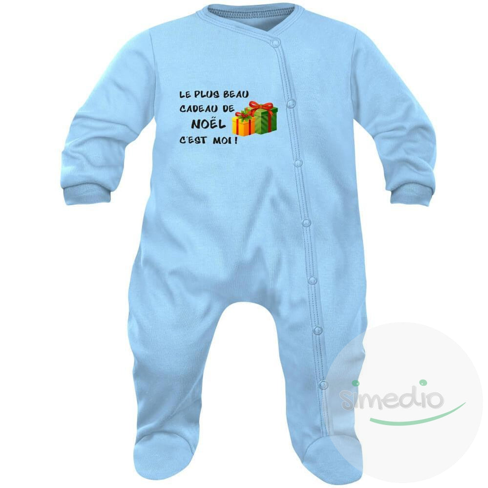 Pyjama bébé Noël : le plus beau CADEAU DE NOËL c'est moi !, Bleu, 0-1 mois, - SiMEDIO