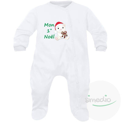 Pyjama bébé Noël : MON 1° NOËL (plusieurs couleurs), Blanc, 0-1 mois, - SiMEDIO