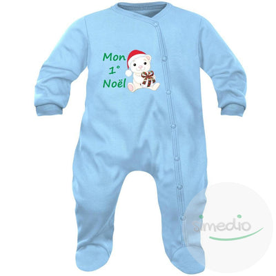 Pyjama bébé Noël : MON 1° NOËL (plusieurs couleurs), Bleu, 0-1 mois, - SiMEDIO