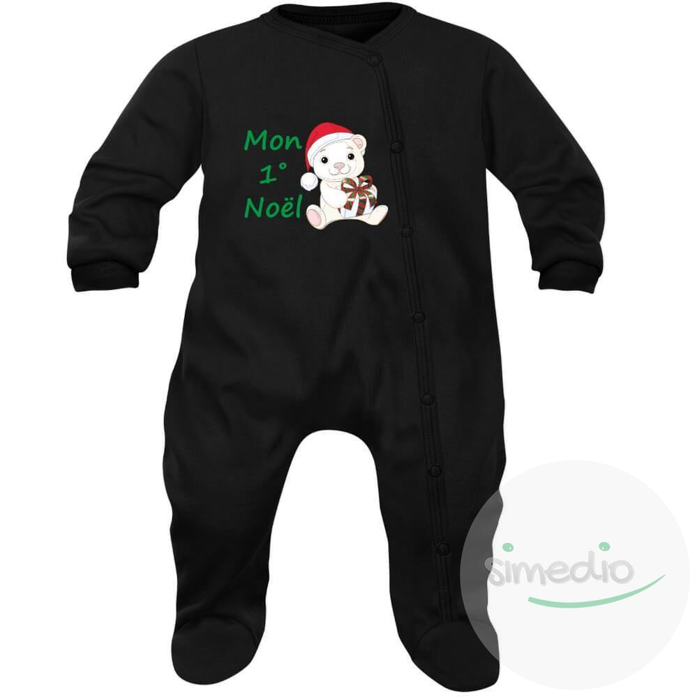 Pyjama bébé Noël : MON 1° NOËL (plusieurs couleurs), Noir, 0-1 mois, - SiMEDIO