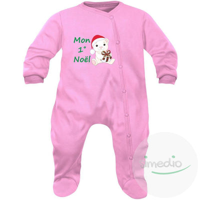 Pyjama bébé Noël : MON 1° NOËL (plusieurs couleurs), Rose, 0-1 mois, - SiMEDIO