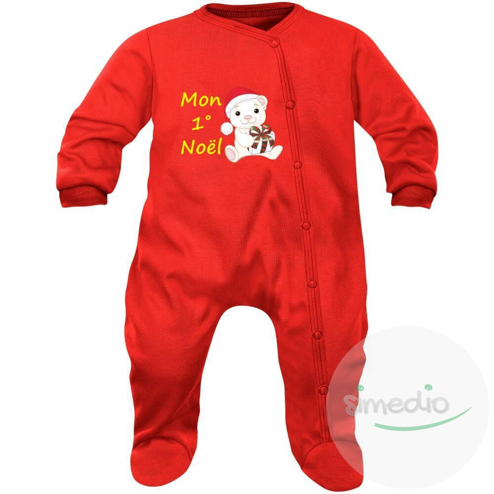 Pyjama bébé Noël : MON 1° NOËL (plusieurs couleurs), Rouge, 0-1 mois, - SiMEDIO