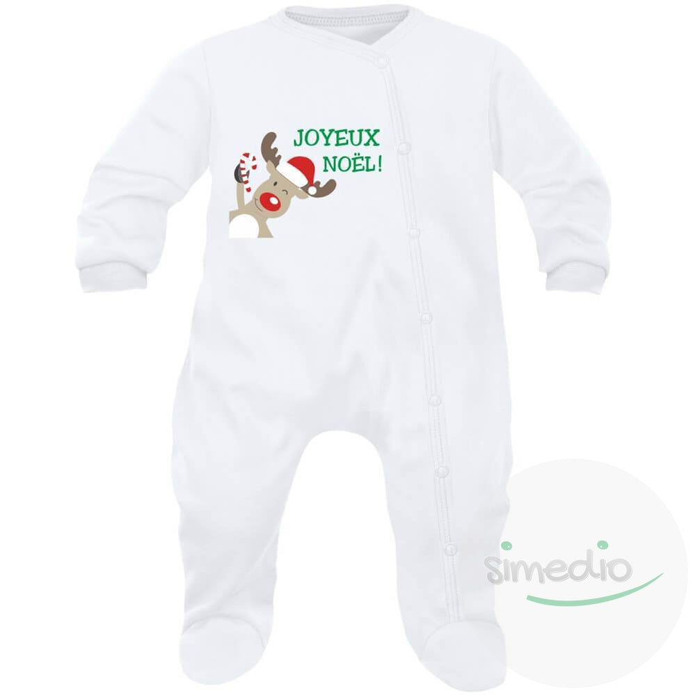 Pyjama bébé original : Joyeux NOËL, Blanc, 0-1 mois, - SiMEDIO