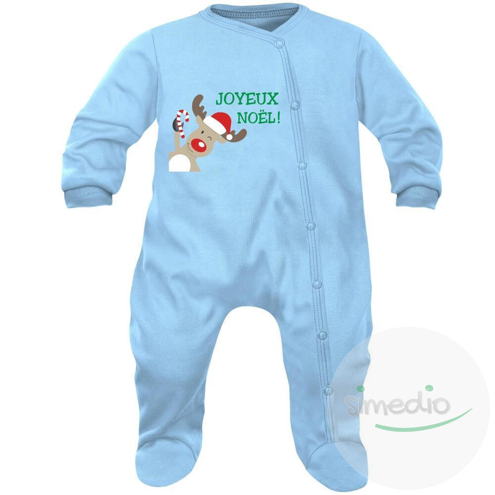 Pyjama bébé original : Joyeux NOËL, Bleu, 0-1 mois, - SiMEDIO