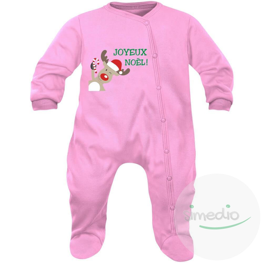Pyjama bébé original : Joyeux NOËL, Rose, 0-1 mois, - SiMEDIO