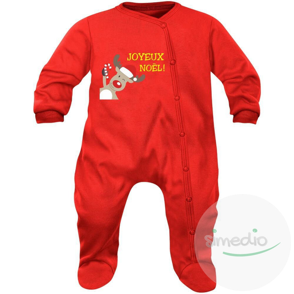 Pyjama bébé original : Joyeux NOËL, Rouge, 0-1 mois, - SiMEDIO