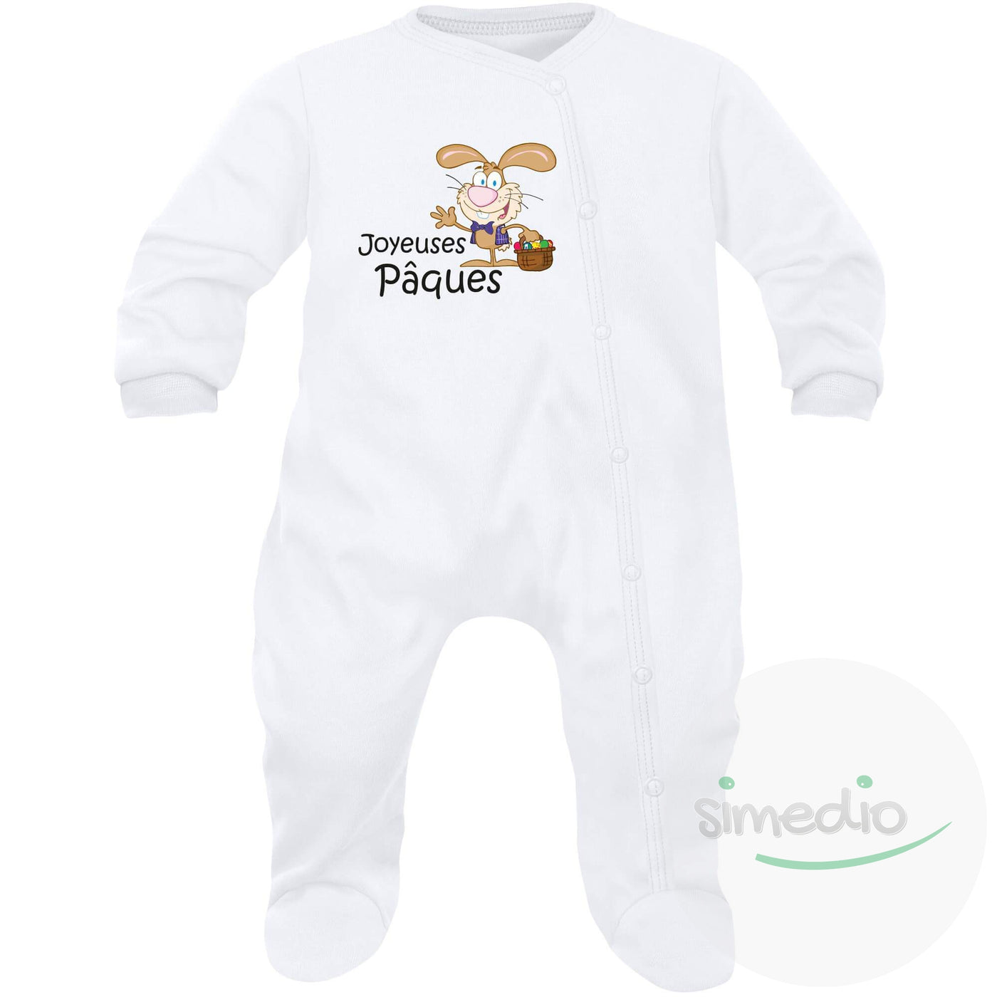 Pyjama bébé rigolo : Joyeuses PÂQUES, Blanc, 0-1 mois, - SiMEDIO