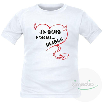 T-shirt enfant humour : je suis FORMI... DIABLE (plusieurs couleurs), Blanc, 2 ans, Courtes - SiMEDIO