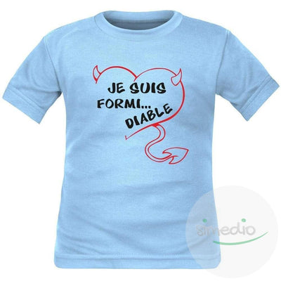 T-shirt enfant humour : je suis FORMI... DIABLE (plusieurs couleurs), Bleu, 2 ans, Courtes - SiMEDIO