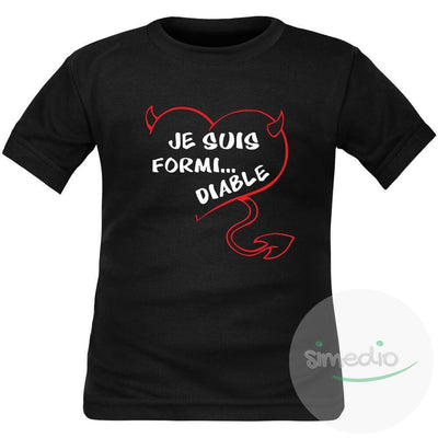 T-shirt enfant humour : je suis FORMI... DIABLE (plusieurs couleurs), Noir, 2 ans, Courtes - SiMEDIO
