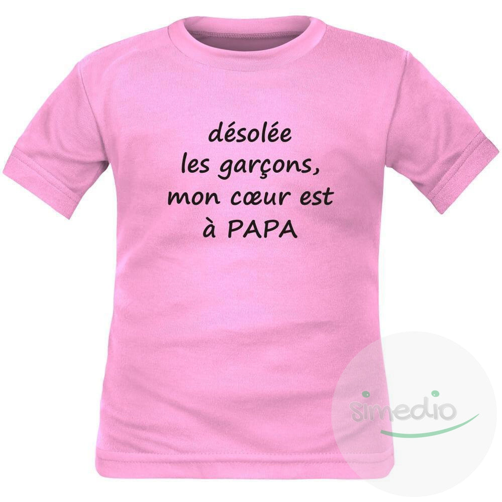 T-shirt enfant humour : mon coeur est à PAPA, , , - SiMEDIO