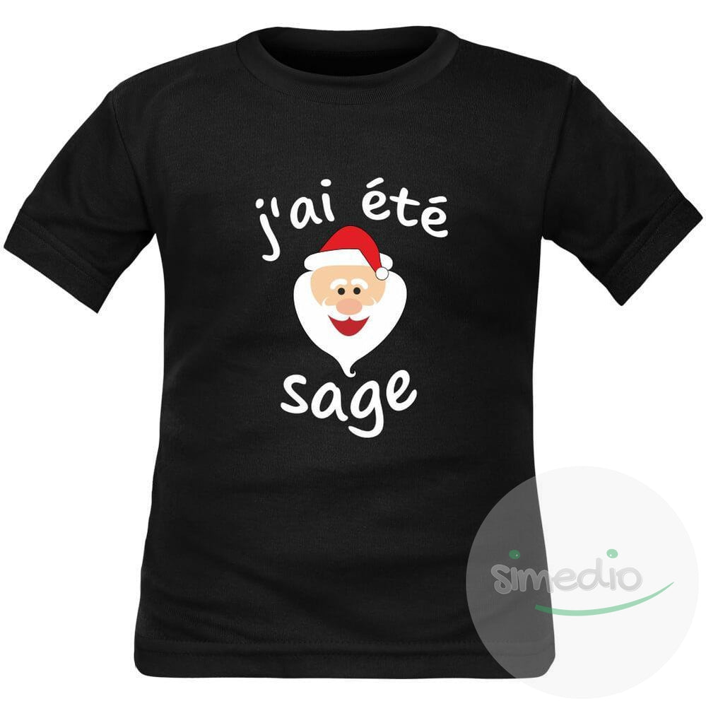 T-shirt enfant Noël : J'AI ÉTÉ SAGE (plusieurs couleurs), Noir, 2 ans, Courtes - SiMEDIO
