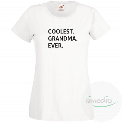 T-shirt imprimé : Coolest GRANDMA Ever, Blanc, S, - SiMEDIO