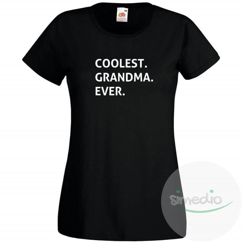 T-shirt imprimé : Coolest GRANDMA Ever, Noir, S, - SiMEDIO