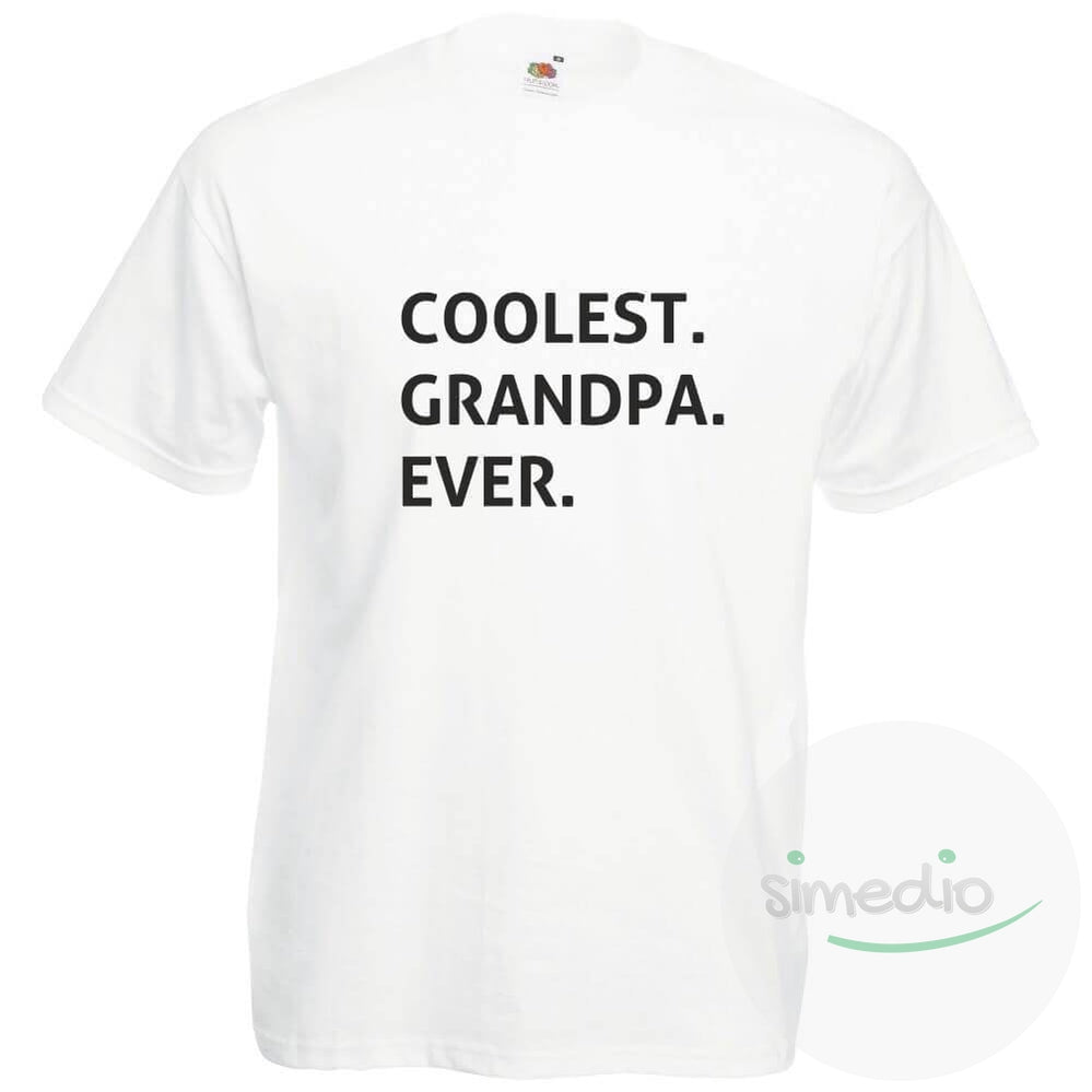 T-shirt imprimé : Coolest GRANDPA Ever, Blanc, S, - SiMEDIO