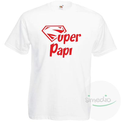 T-shirt imprimé : SUPER PAPI, Blanc, S, - SiMEDIO
