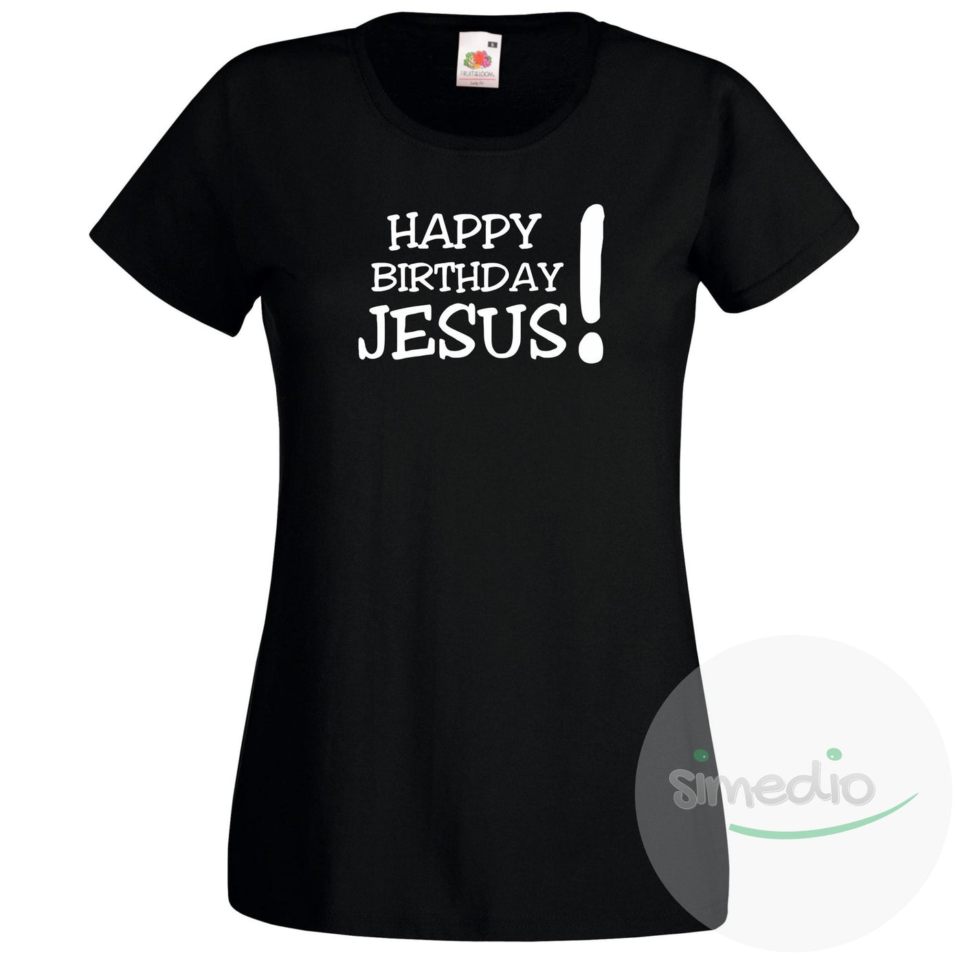 T-shirt Noël : Happy Birthday JESUS!, Noir, S, Femme - SiMEDIO