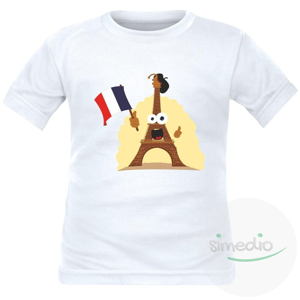 Tee shirt enfant de sport : Tour Eiffel, Blanc, 2 ans, Courtes - SiMEDIO