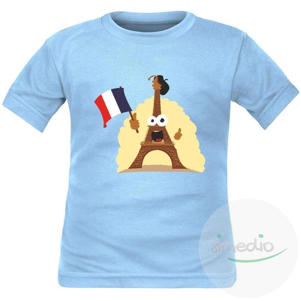 Tee shirt enfant de sport : Tour Eiffel, Bleu, 2 ans, Courtes - SiMEDIO