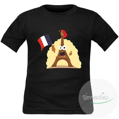 Tee shirt enfant de sport : Tour Eiffel, Noir, 2 ans, Courtes - SiMEDIO