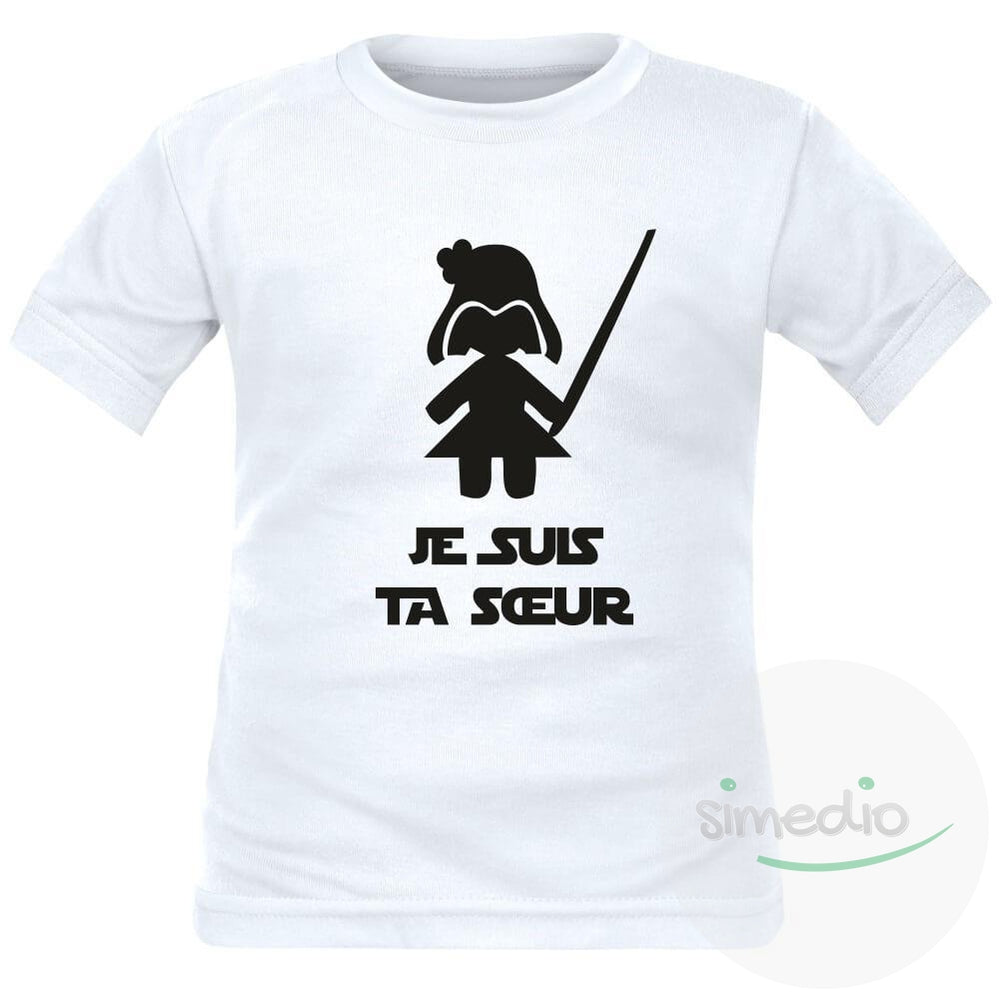 Tee shirt enfant geek : je suis ta SOEUR, Blanc, 2 ans, Courtes - SiMEDIO