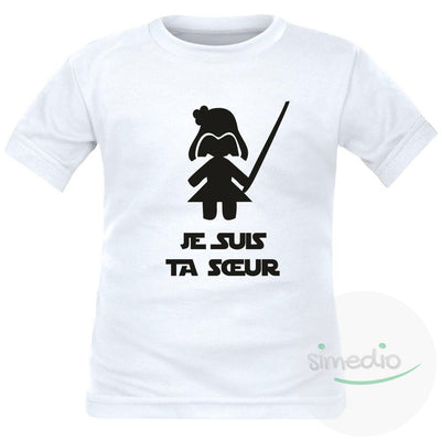 Tee shirt enfant geek : je suis ta SOEUR, Blanc, 2 ans, Courtes - SiMEDIO