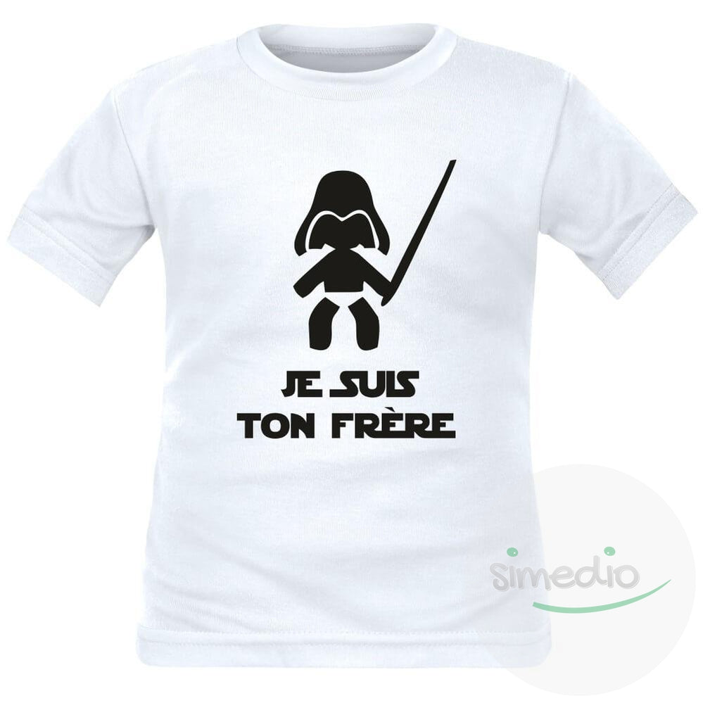 Tee shirt enfant geek : je suis ton FRÈRE, Blanc, 2 ans, Courtes - SiMEDIO