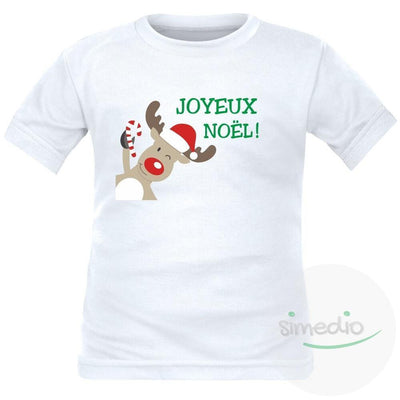 Tee shirt enfant original : Joyeux NOËL (plusieurs couleurs), Blanc, 2 ans, Courtes - SiMEDIO