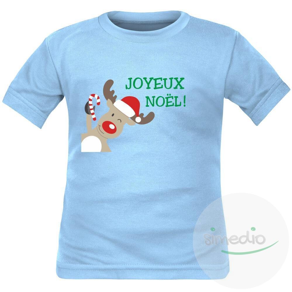 Tee shirt enfant original : Joyeux NOËL (plusieurs couleurs), Bleu, 2 ans, Courtes - SiMEDIO