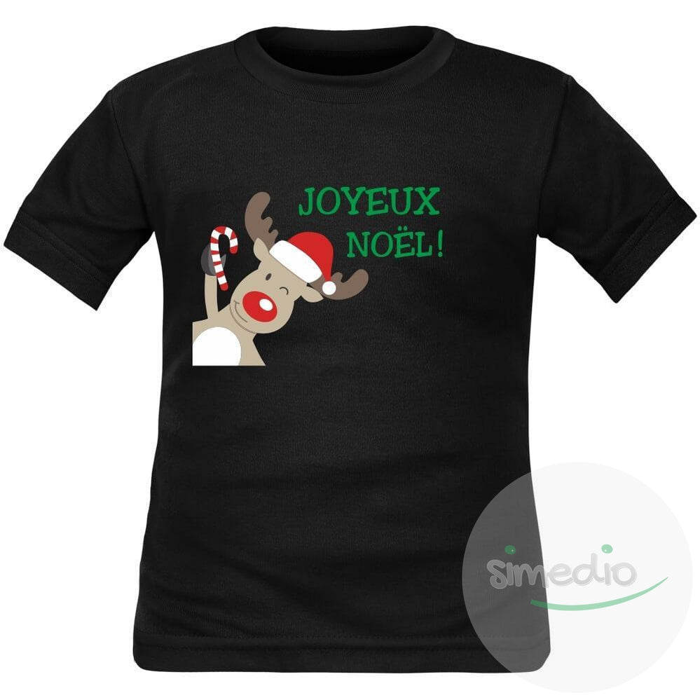 Tee shirt enfant original : Joyeux NOËL (plusieurs couleurs), Noir, 2 ans, Courtes - SiMEDIO